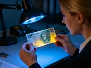 Kobieta trzymająca smartfon z aplikacją walutową na tle klimatycznego tureckiego bazaru.